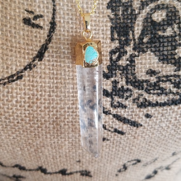 🧡 Quartz & Turquoise Gold Necklace - Picture 4 of 9